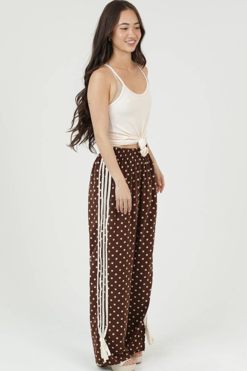 Brown Polka Dot Satin Pant