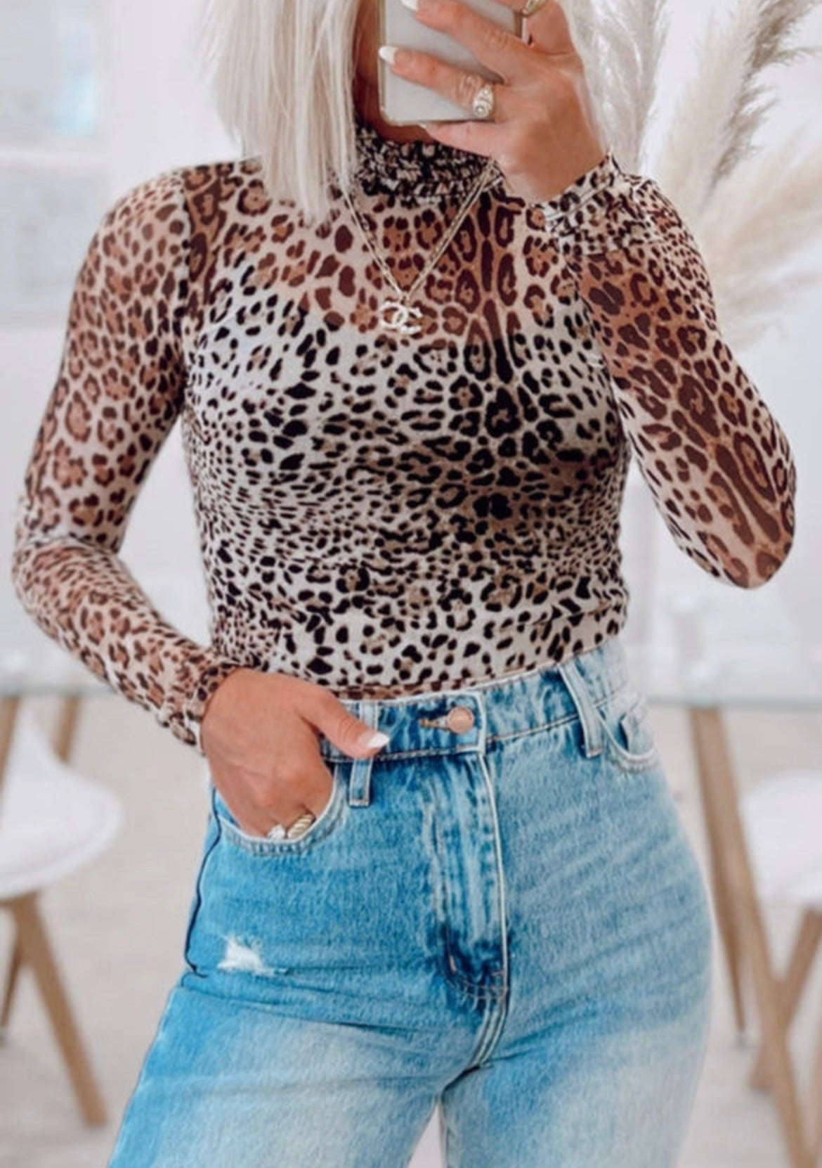 Cheetah Mesh Long Sleeve Bodysuit