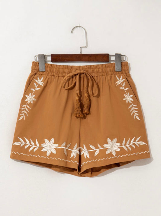 Khaki Embroidered Short