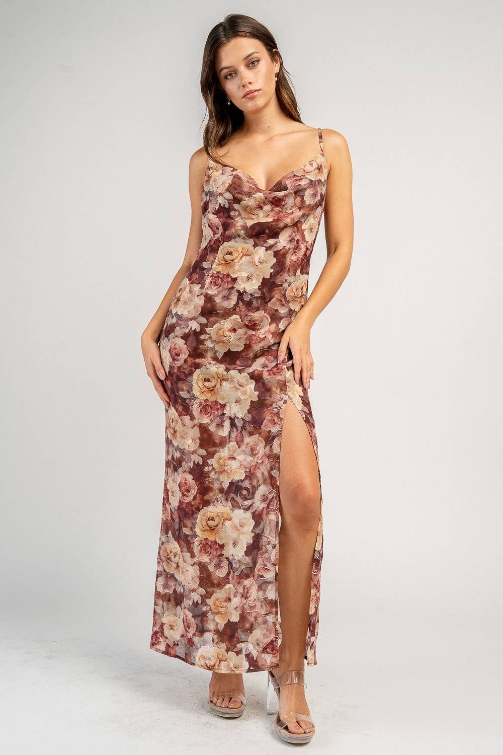 Cowl Neck Floral Dress