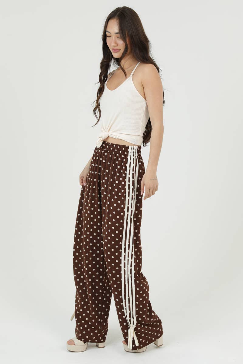 Brown Polka Dot Satin Pant