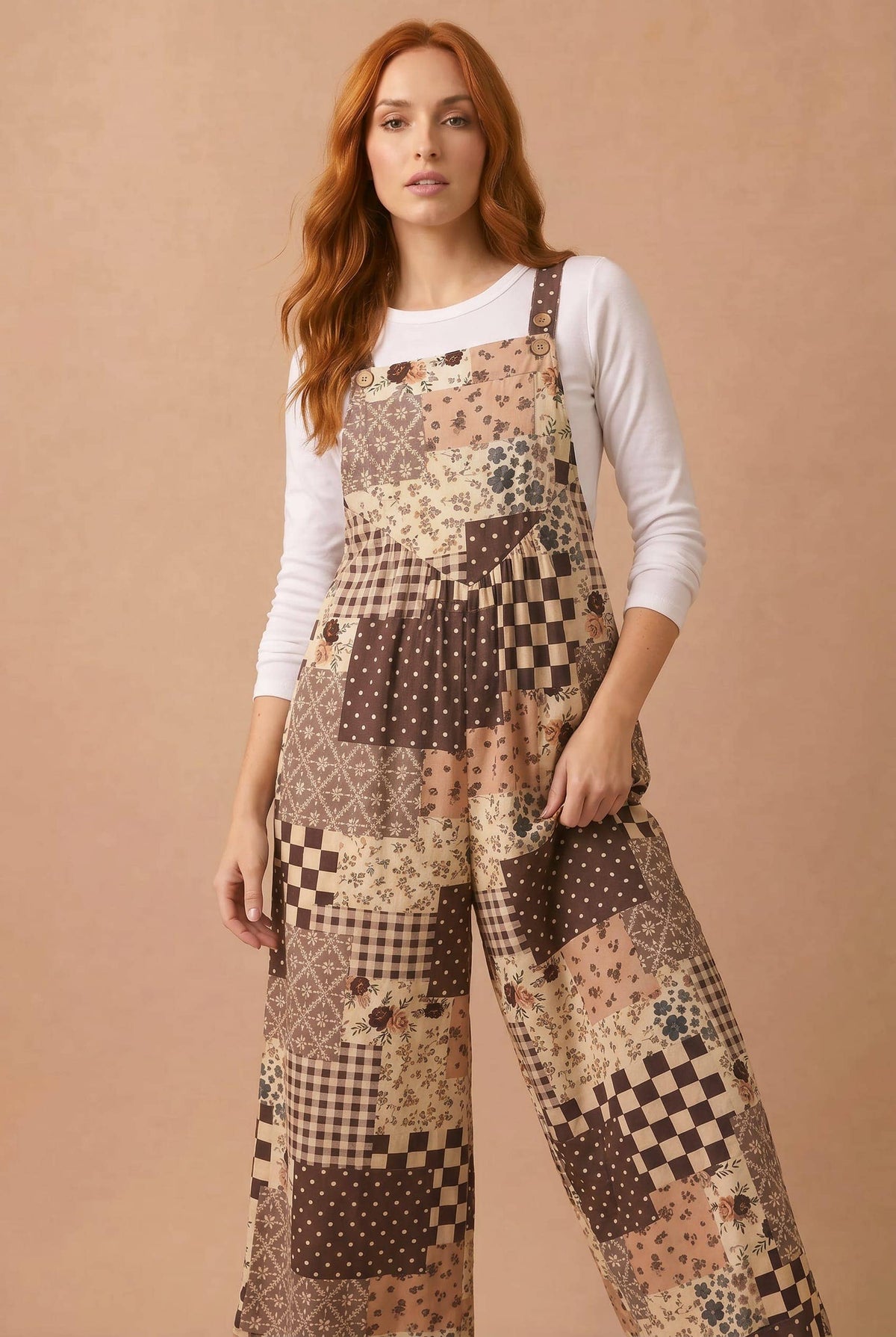 Floral Patchwork Wide Leg Overall