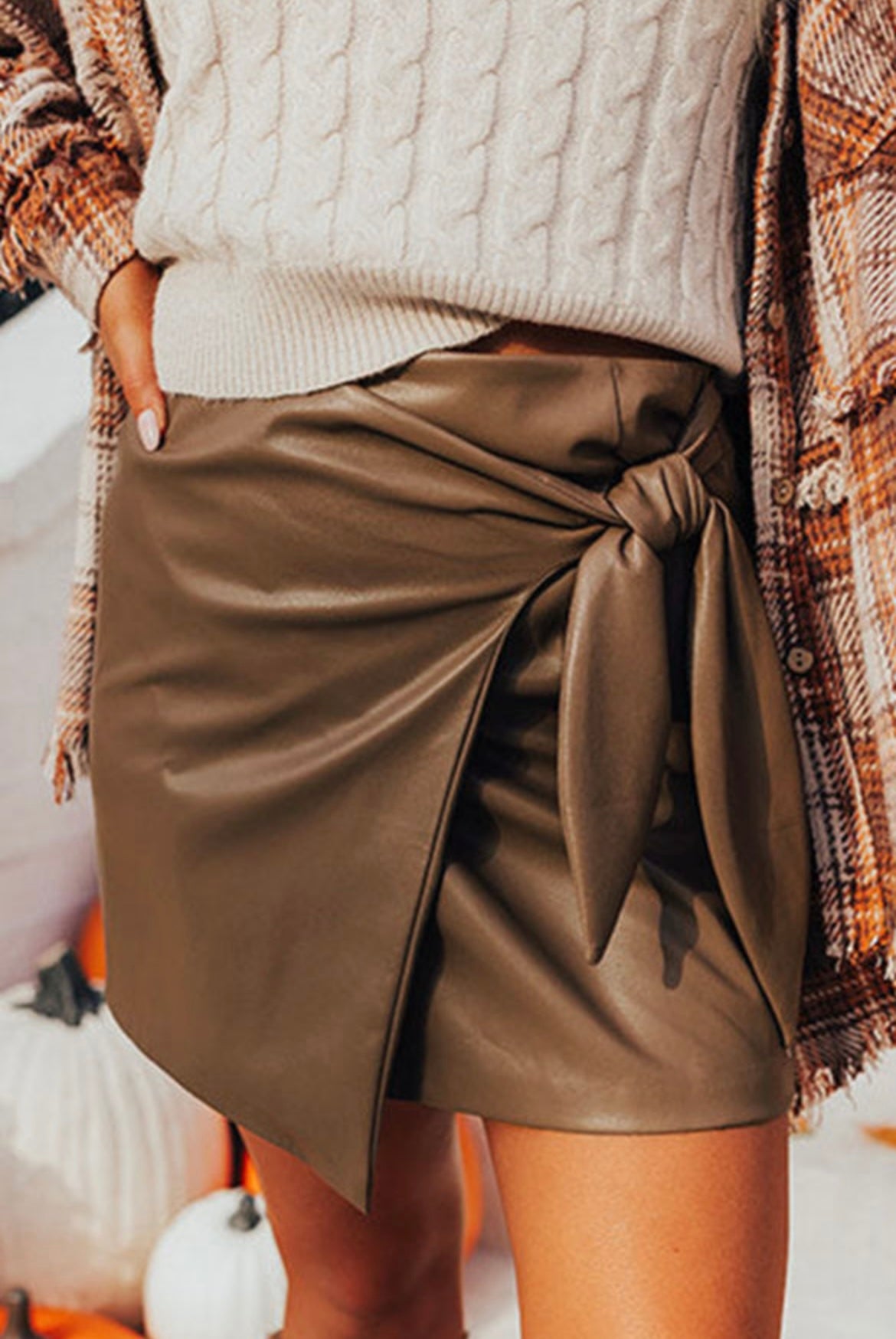 Cognac Leather Skirt