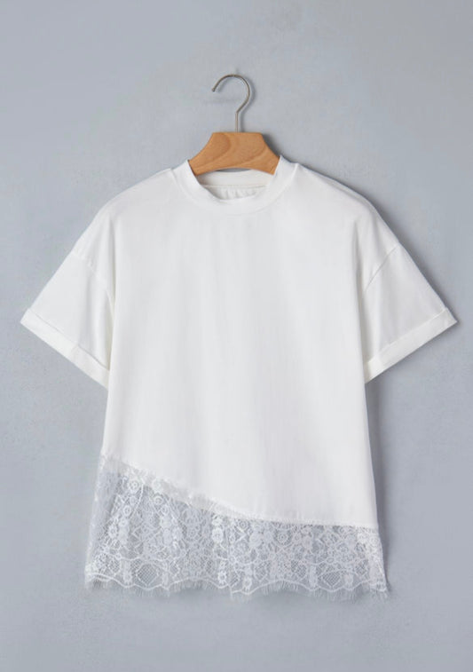 White Asymmetrical Lace Tee