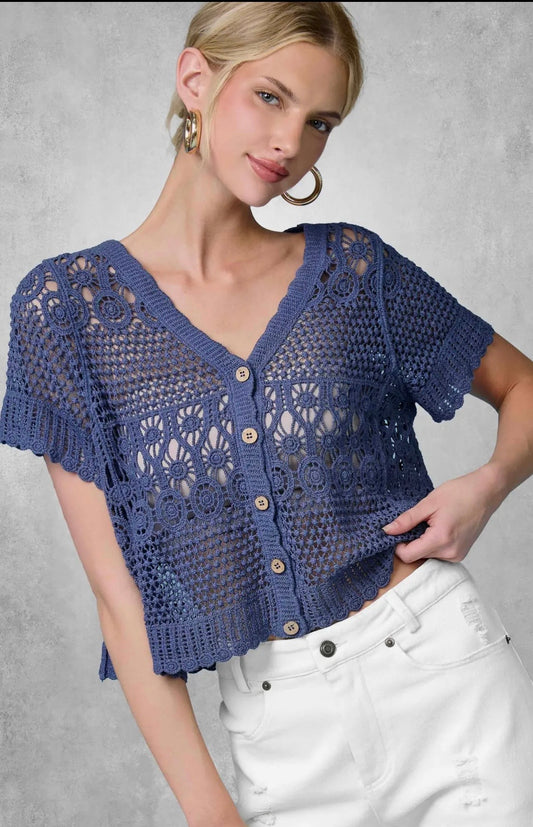 Indigo Crochet Top