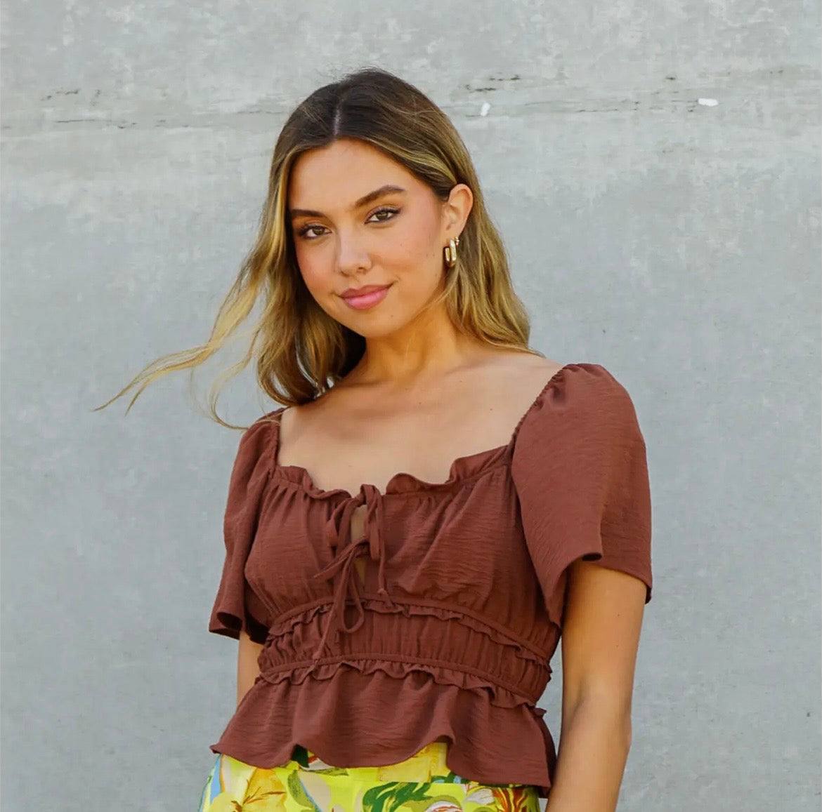 Brown Ruffle Peplum