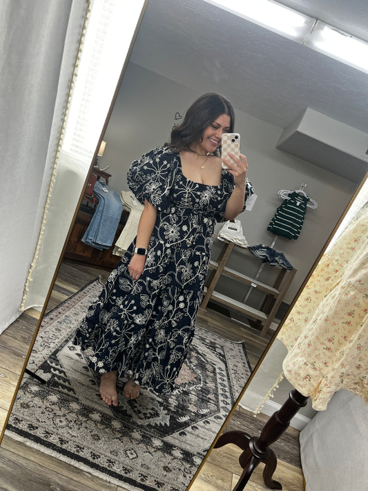 Navy Blue Embroidered Dress