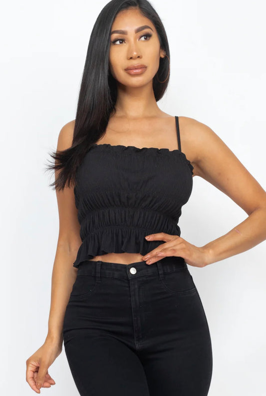 Black Shirred Crop Top
