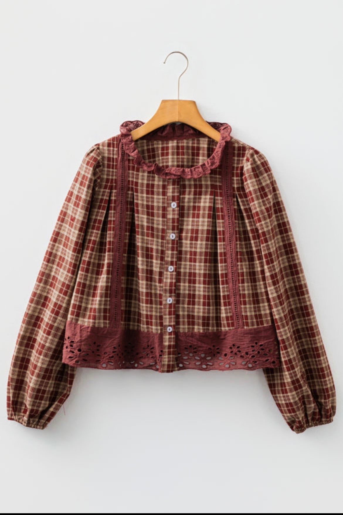 Burgundy Plaid Cottage Blouse