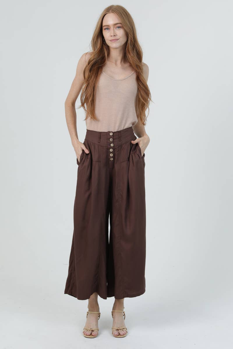 Chocolate Wide Leg Button Down Pant
