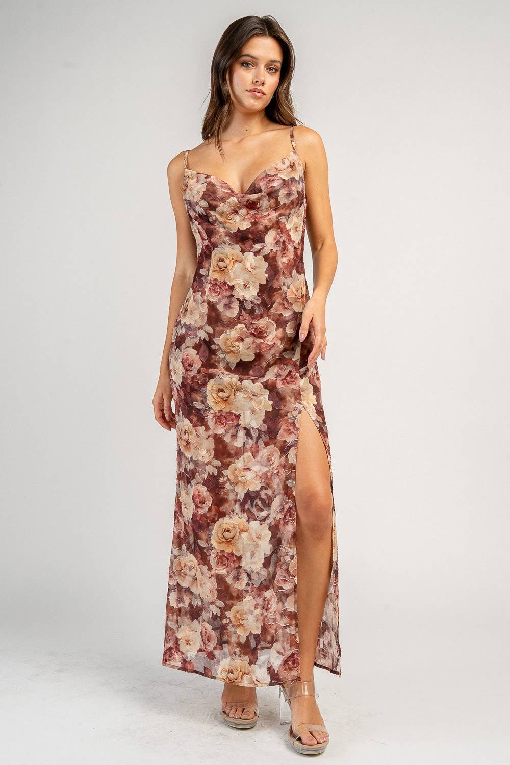 Cowl Neck Floral Dress
