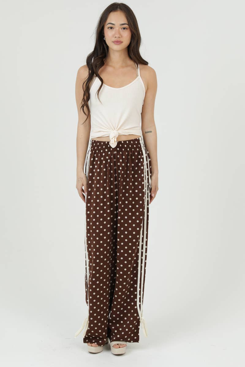 Brown Polka Dot Satin Pant