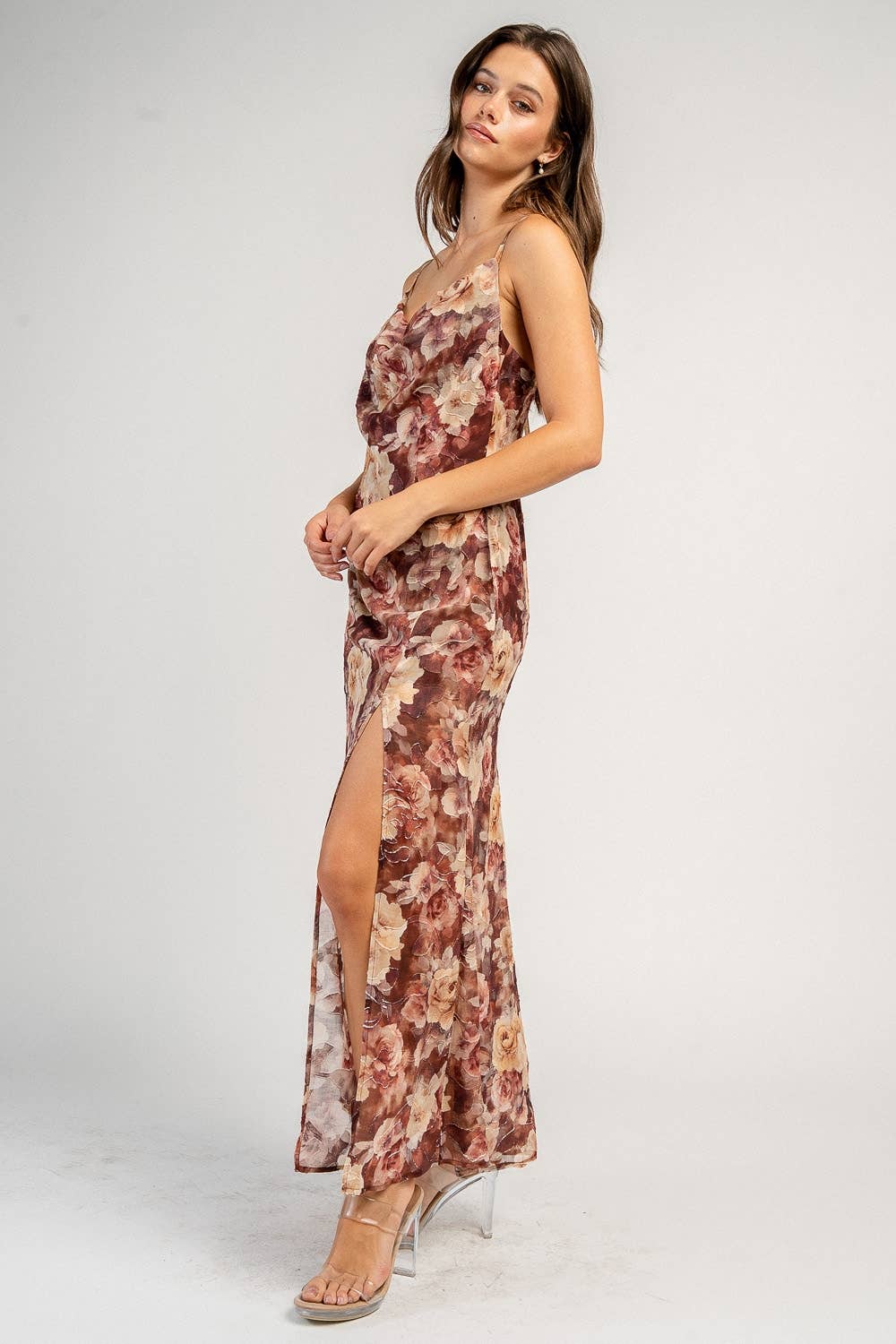 Cowl Neck Floral Dress