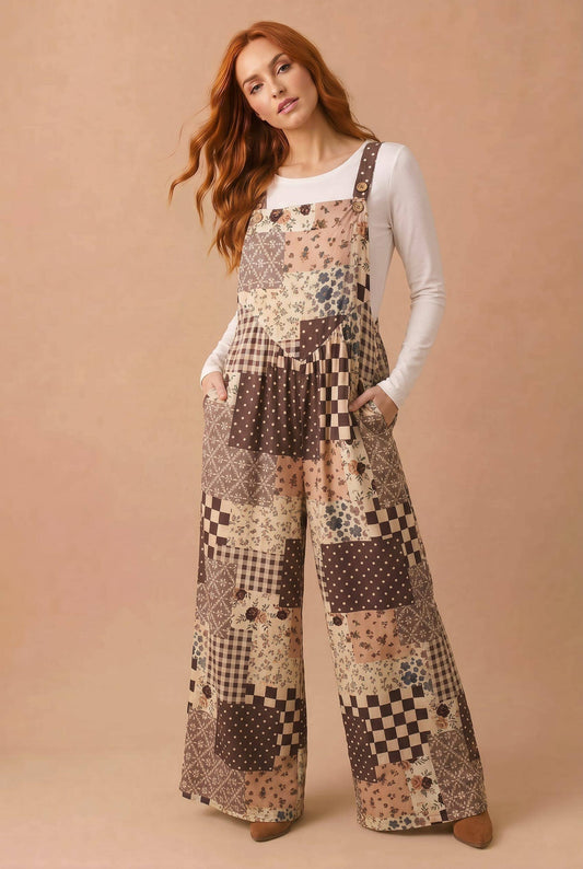 Floral Patchwork Wide Leg Overall