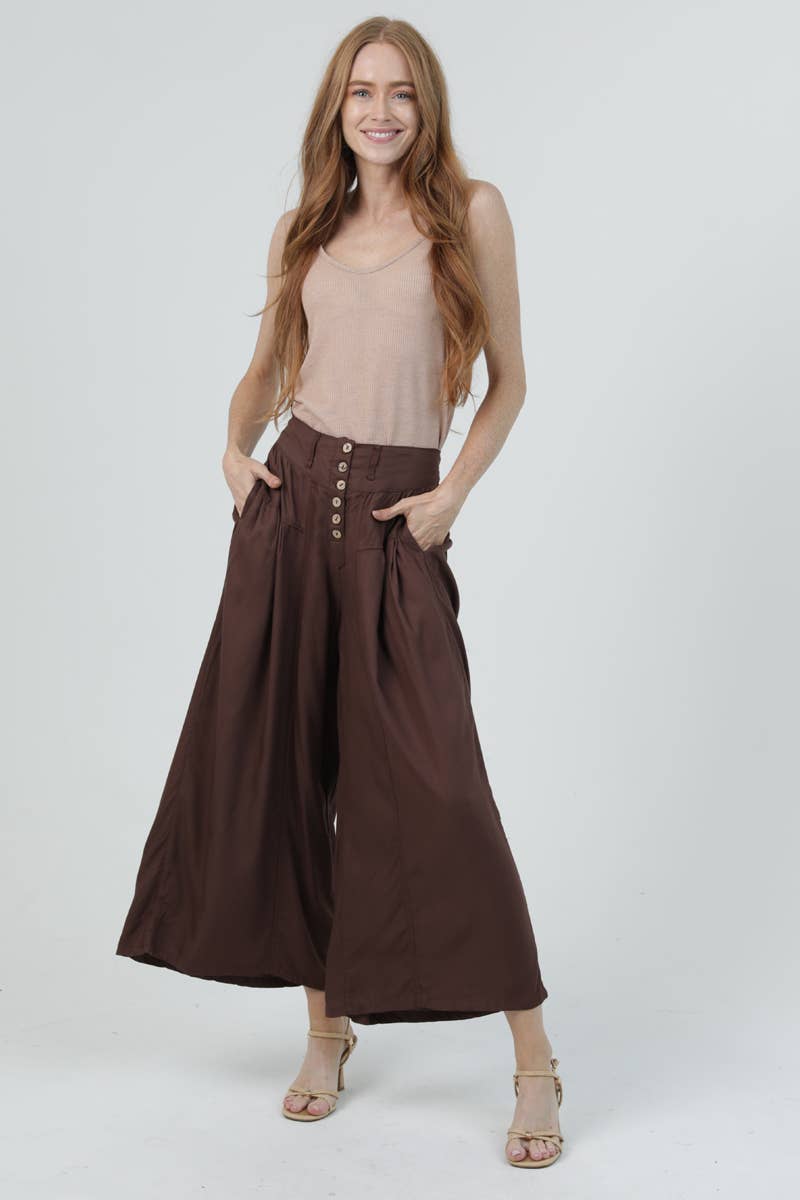 Chocolate Wide Leg Button Down Pant