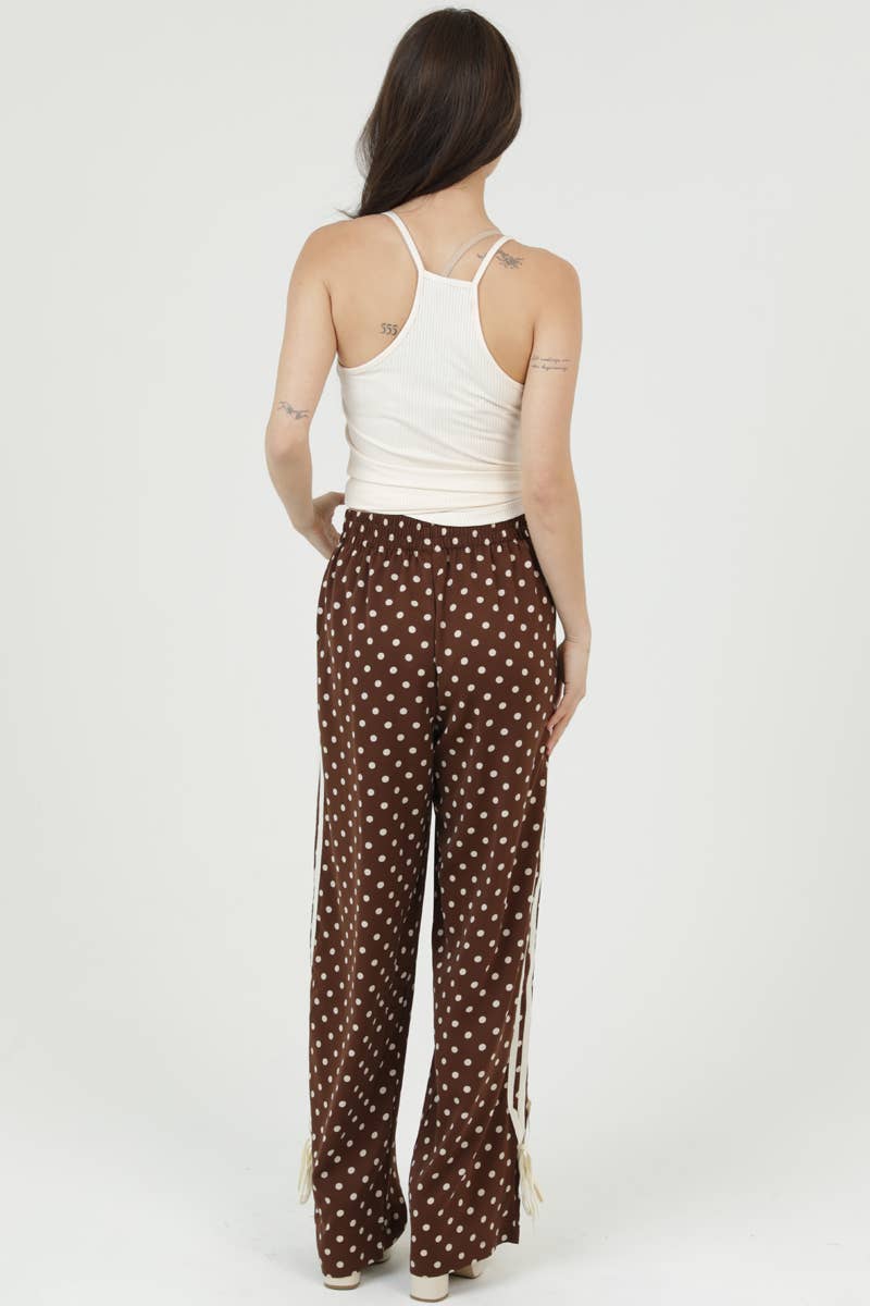 Brown Polka Dot Satin Pant