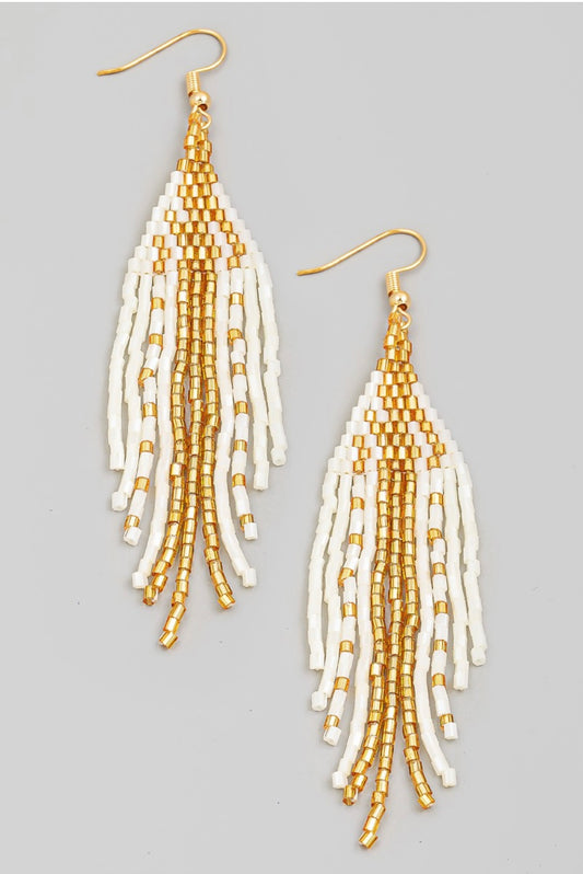 White and Gold Beaded Earring